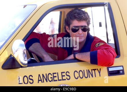 David Hasselhoff im Set der Baywatch-Fernsehshow in Malibu, CA Stockfoto