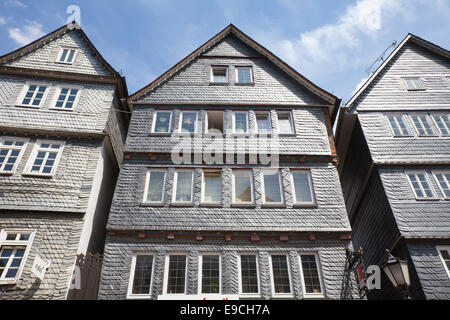 Schiefer Häuser im historischen Zentrum von Herborn, Hessen, Deutschland, Europa, Schieferhäuser in der Altstadt von Herborn, Hessen, Deutschl Stockfoto