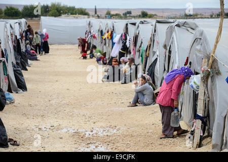 Türkei, Suruc, belagert 10 km entfernt von der syrischen Grenze und vom islamischen Staat IS Stadt Kobani, syrische Flüchtlinge aus Kobane im Lager Stockfoto