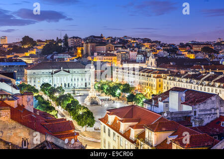 Lissabon, Portugal-Skyline-Blick über Rossio-Platz. Stockfoto