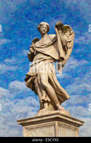 Statue eines Engels ein Symbol für die Leidenschaft auf Sant Angelo Brücke Rom Italien tragen. Engel, erstellt von Renaissance-Künstler, Berni Stockfoto