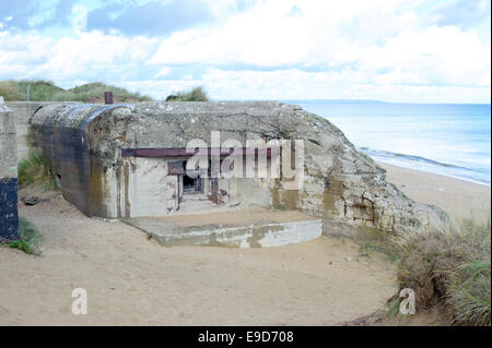 Deutschland Bunker WW2, Utah Beach ist eines der fünf Strände der Landung in der Normandie am 6. Juni 1944, während des zweiten Weltkriegs. Stockfoto