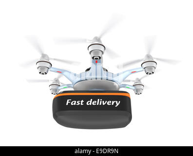 Drohne mit kompakten Container für schnelle Lieferung Konzept montiert Stockfoto