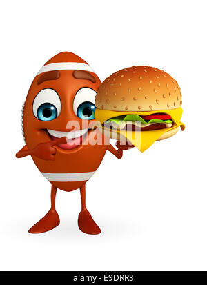 Cartoon-Figur des Rugby-Ball mit burger Stockfoto