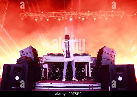 BENICASSIM, Spanien - 20 Juli: Alesso (schwedische DJ und Musikproduzent elektronischer Tanzmusik) führt auf FIB Festival am 20. Juli 2014 ich Stockfoto