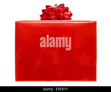 Einzelne rote Weihnachten Geschenk-Box mit Schleife isoliert auf weiss Stockfoto