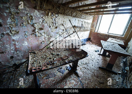 Chernobyl-2 Militärbasis neben sowjetischen Duga-3-Radar-System in der Sperrzone von Tschernobyl, Ukraine Stockfoto