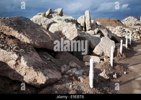 Küstenschutz Wand auf Rossall Promenade Thornton Cleveleys, UK. Stockfoto