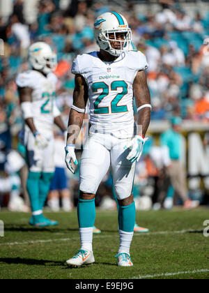 Jacksonville, FL, USA. 26. Oktober 2014. Miami Dolphins Cornerback Jamar Taylor (22) während der zweiten Hälfte NFL Spiel Action zwischen den Miami Dolphins und den Jacksonville Jaguars. Delphine besiegte Jaguare 27-13 bei EverBank Field in Jacksonville, FL Credit: Cal Sport Media/Alamy Live News Stockfoto