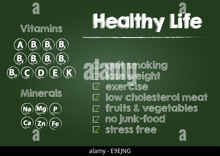 Gesundes Leben Schritte auf Tafel Stockfoto