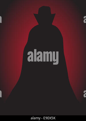Ein Dracula-Silhouette auf einem roten und schwarzen Hintergrund Stockfoto