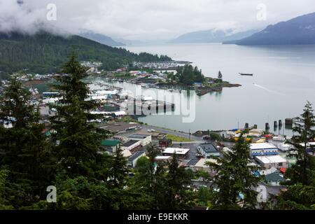 Ansicht von Wrangell und Zimovia Straße, Alaska, von oben Mt Dewey Stockfoto