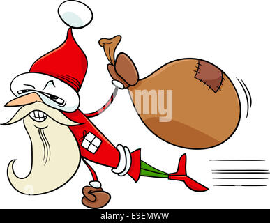 Cartoon-Illustration der Superheld Santa Claus Charakter Sack von Weihnachtsgeschenken Stockfoto