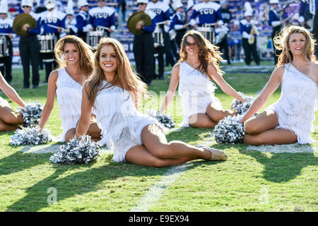 25. Oktober 2014:. TCU zeigen Mädchen führen in der Halbzeitpause von der NCAA Football-Spiel zwischen den Texas Tech Red Raiders und die TCU gehörnte Frösche im Amon G. Carter Stadium in Fort Worth, Texas. Stockfoto