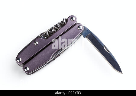 Stahl-Faltung Multitool isoliert auf weißem Hintergrund Stockfoto