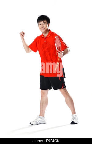 Männliche Athleten Badminton spielen Stockfoto