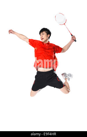 Männliche Athleten Badminton spielen Stockfoto