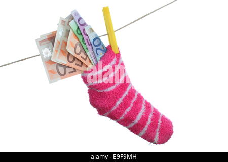 Socke mit Geld Stockfoto