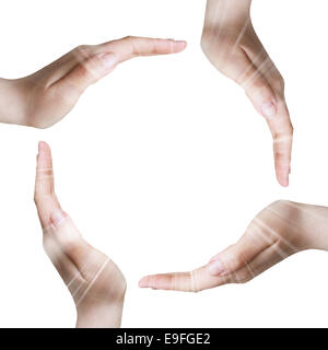 Konzeptionelle Symbol der vier menschlichen Händen Stockfoto