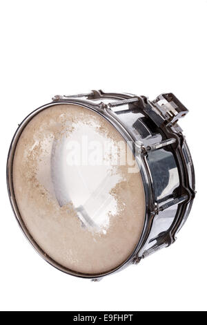 Black-Music-Sperrholz-Snare-Drum isoliert auf weißem Hintergrund Stockfoto