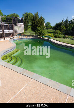 Schmutzigen Hinterhof-Pool und Terrasse Stockfoto