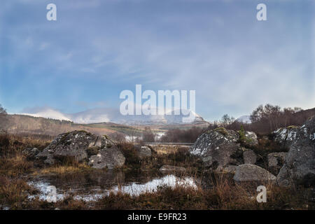 Blick auf Ben Wyvis. Ben Wyvis ist ein riesiges und weitläufige Berge, deren isolierte Lage macht es die Dominante der einen weiten Bereich der Highlands. Stockfoto