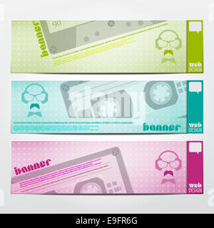 modern, Partei Zeit Banner mit Vintage Kassette und dj-Symbol. kreatives Design-Vektor-illustration Stockfoto