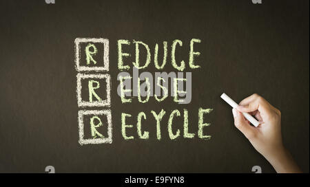 Reduce, Reuse, Recycle Kreidezeichnung Stockfoto