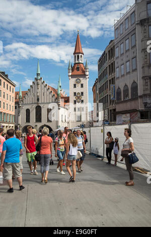 Blick auf das alte Rathaus vom Marienplatz, München, München, Landeshauptstadt Bayerns, Deutschland, Europa Stockfoto