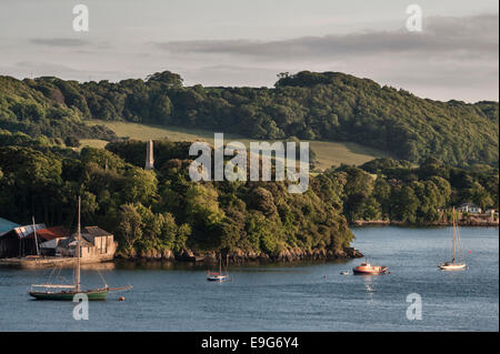 Einen Abend Blick auf der Halbinsel Rame, Cornwall, über den Fluss Tamar (Hamoaze), Blick in St. Johns Lake aus gesehen Stockfoto