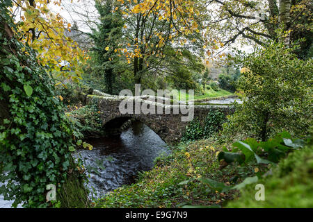 Brokken Brücke über Clapham Beck im Herbst, Clapham Yorkshire Dales England UK Stockfoto