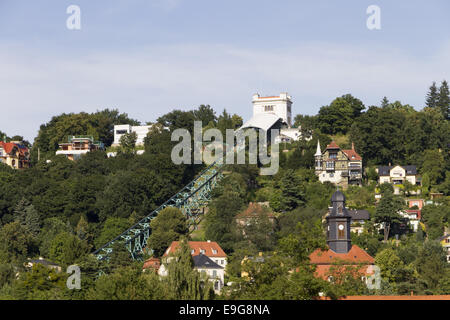 Überkopf-Eisenbahn in Loswitz Stockfoto