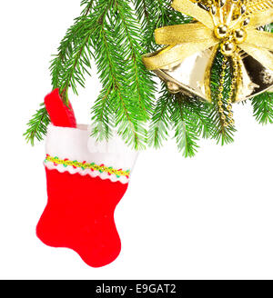 Weihnachtssocken auf weißem Hintergrund, Closeup isolieren Stockfoto