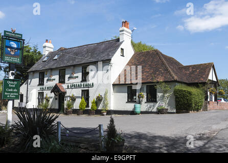Der Halbmond und Spread Eagle traditionelle Country-Pub befindet sich im Dorf Micheldever in Hampshire, England, UK Stockfoto