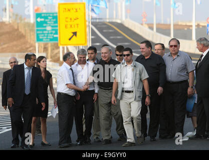 Der israelische Ministerpräsident Benjamin (Bibi) Netanyahu (auch Binyamin Netanyahu, geboren 21. Oktober 1949) auf einen Ausschnitt von einem Band ceremo Stockfoto