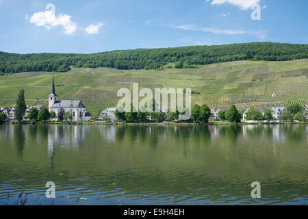 St. Michaels Kirche und Dorf Piesport Mosel Deutschland Stockfoto