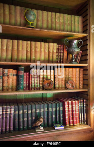 Großbritannien, England, Wiltshire, Avebury Manor, Edwardian Billard Raum Bibliothek, Bücher Stockfoto