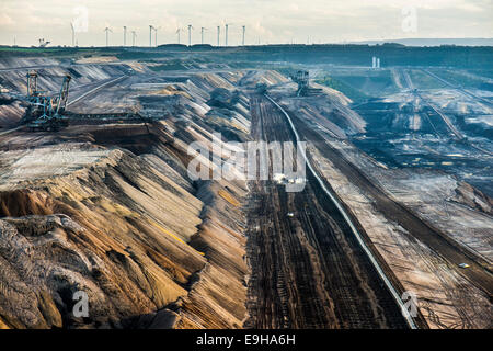 Abbaugebiet Garzweiler II, Tagebau Braunkohle Bergwerk, Garzweiler, Jüchen, Nordrhein-Westfalen, Deutschland Stockfoto