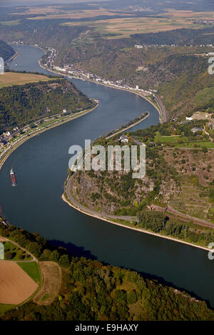 Loreley-Felsen am Rhein, Luftaufnahme, St. Goar, Rheinland-Pfalz, Deutschland Stockfoto