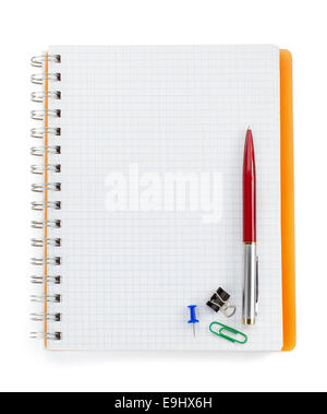 geprüfte Notebook isoliert auf weißem Hintergrund Stockfoto