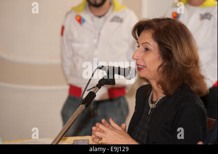 Turin, Italien. 28. Oktober 2014. Präsentation der Ausstellung "Leonardo und die Schätze des Königs," bei der Einweihung, die im Palazzo weiteren stattfand, nahmen die Bürgermeister der Stadt Turin Piero Fassino, Giovanni Saccani Direktor der königlichen Bibliothek von Turin, Maurizio Cibrario Präsident der Consulta von Turin Mario Turetta Regionaldirektorin für kulturellen Erbes und der Landschaft des Piemont, Marco Mezzalama Compagnia di San Paolo , Fondazione CRT Anna Chiara Invernizzi und Marcella Gaspardone, Marketing Director von Turismo Torino. Bildnachweis: Wirklich einfach Star/Alamy Live Ne Stockfoto