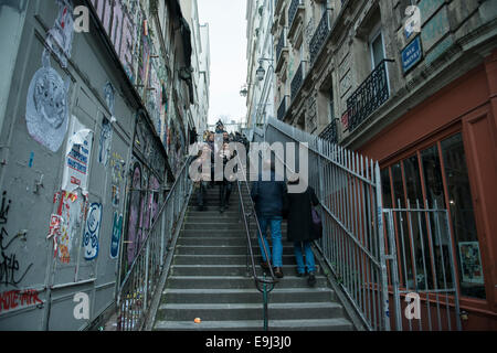 Die lange Treppe bis zu Montmartre Reiseziel in Paris, Frankreich Stockfoto
