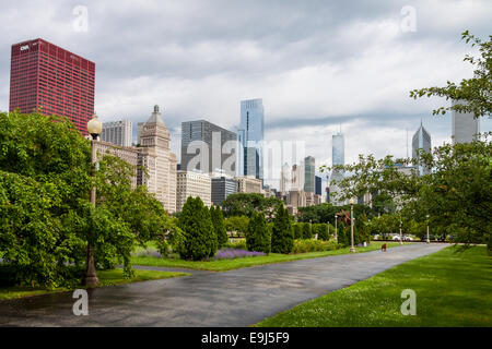 Skyline von Chicago von Grant Park Stockfoto