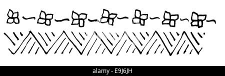 Ränder mit Doodle Blumen und Linienmuster isoliert auf weiss. Stockfoto