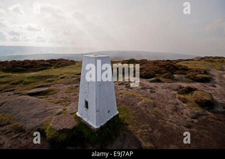 Trig Punkt bei hohen Neb am nördlichen erreicht Stanage Edge im Peak District National Park. Stockfoto