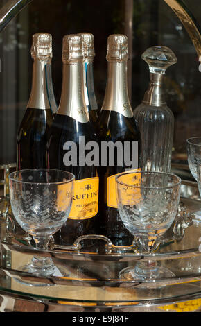 Sekt-Flaschen und Kristallgläser - USA Stockfoto