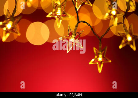 Nahaufnahme der Sterne Weihnachtsbeleuchtung. Stockfoto