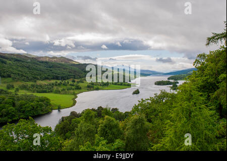 Blick auf die Highlands, Queen es View, Loch Tummel, Schottland, Großbritannien, Schottland, Vereinigtes Königreich Stockfoto