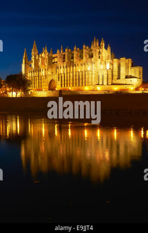 Kathedrale von Palma in der Nacht, Palma De Mallorca, Mallorca, Balearen, Spanien Stockfoto