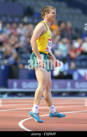 Sean ROBERTS of Australia Herren Leichtathletik Para-Sport 100 m T37 heizt bei den Commonwealth Games 2014 Glasgow. Stockfoto